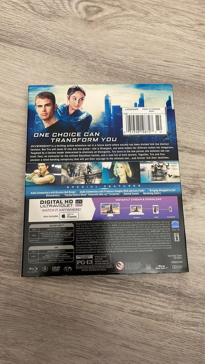 Divergent Blu-Ray Movie 2014 PG-13 2H 19M Shailene Woodley, Theo