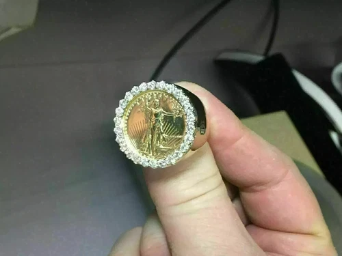 2Ct Round Cut Lab Created Diamond 14k Yellow Gold Plated Lady Liberty Coin Ring