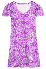 Women's Dress - Printed Palm Dress - Mini Dress - Medium - Cotton - Neon Purple
