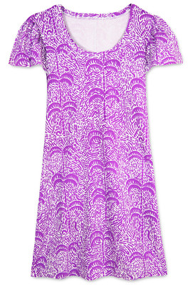 Women's Dress - Printed Palm Dress - Mini Dress - Small - Cotton - Neon Purple