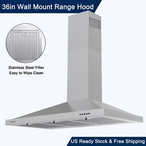 Hotte de protection murale 36inch Évent de cuisine en acier inoxydable 450CFM 3-Speed Ventilateur nouveau