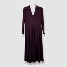 Tommy Hilfiger Women's Purple Pleated V-Neck 3/4 Sleeve A-Line Dress Size 14