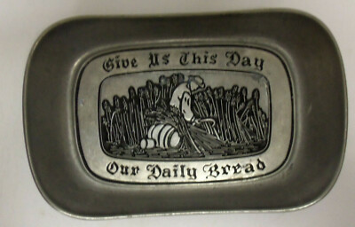 Vintage Pewter Tray ''Give Us This Day Our Daily Bread'' Wilton Armetle 11'' X 7'' X