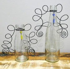 Glass Decorative Bottles in Farmhouse Style Wire Beads Bud Floral Vase 2 Lot Set