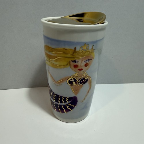 Starbucks Siren Mermaid 2015 Illustrate Travel Mug Tumbler Gold Lid 12oz