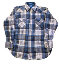 Vtg 70s Pendleton High Grade Pearl Snap Western Shirt Virgin Wool Mens L