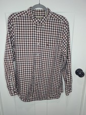 Burberry Brit Mens Medium Plaid Button Down Shirt Burgundy White Blue Cotton