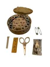 Vintage Floral Travel Sewing Kit Pin Cushion Thread Scissors Accessories Crafts