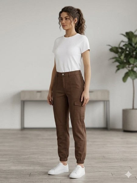 Women New Look Trousers Brown Cotton XS