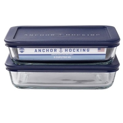 Glass Food Storage Containers with Lids, 3 Cup Rectangular, Set of 2