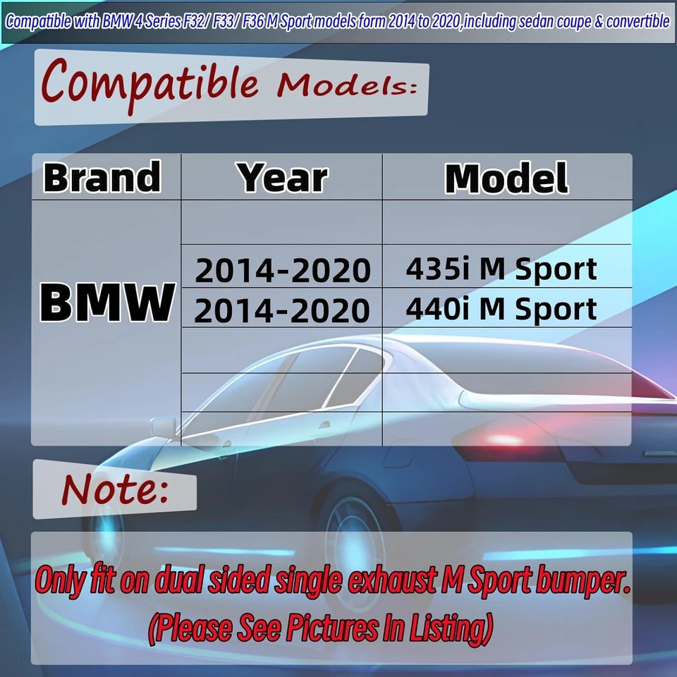 FOR BMW F32 F33 F36 428I 430I 435iI 440I M-SPORT REAR DIFFUSER GLOSS BLACK 14-20 - Image 3 of 4
