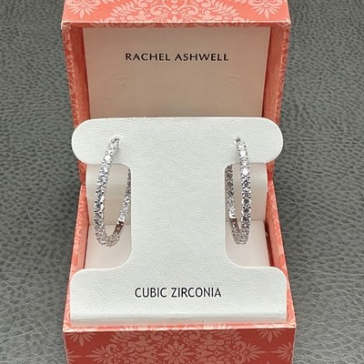 Rachel Ashwell Cubic Zirconia Hoop Earrings Silver Tone Crystal Gift Boxed  New