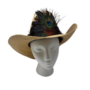 Vintage Stetson Roadrunner Straw Cowboy Hat Woven Design Feather Accent Sz.7 1/4 Stetson Roadrunner | eBay main image 2