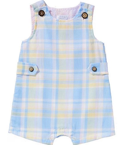 Mud Pie Plaid Sleeveless Cotton Romper One-Piece 6-9M Button Snap, Pastel