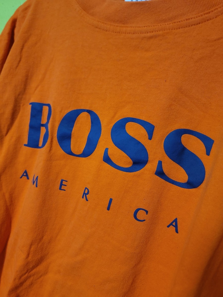 Boss America Vintage Shirt Men's Orange Spell Out 90s VTG Made In