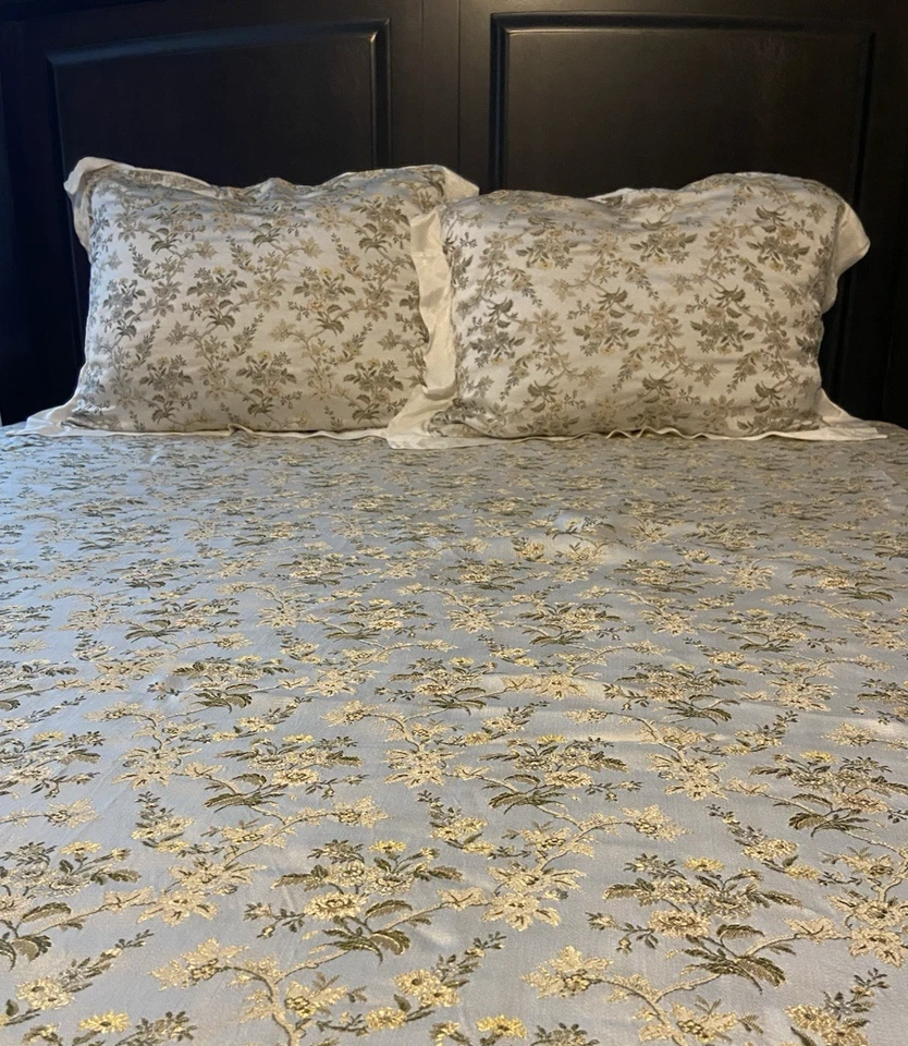 RARO 2008 Bella Notte Colette Queen Cobertor Bordado + 2 Fundas Verde/Dorado Foto 3 de 4