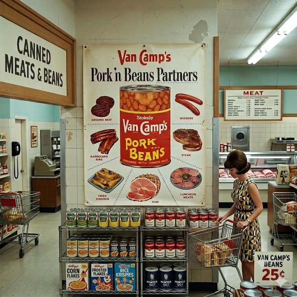 Vintage Grocery Store Advertising Display 58x42 Poster Van Camp's Pork and Beans