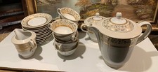 Service café thé Limoges porcelaine dorée complet 27 pièces ancien