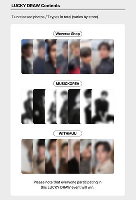 BTS ARIRANG LUCKY DRAW WEVERSE MUSICKOREA WITHMUU LD OFFICIAL ONLY