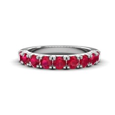 Sterling Silver 925 Ruby Brilliant-Cut Round 3.00mm Half Eternity Band Ring