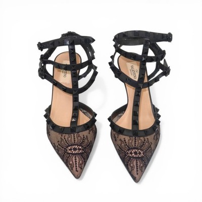 Valentino Garavani Lace Rockstud Caged Heels Black Size 37