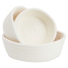 3-Pack Small Round Cotton Rope Woven Storage Baskets for Organizing