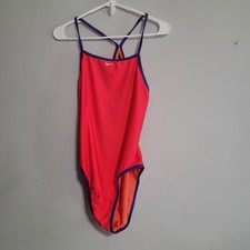 Nike Swimsuit Tank One Piece Womens 12 38 Fire Red Purple Logo Swim Race