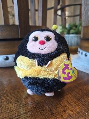 Ty Beanie Ballz Zips the Bumble Bee Ball 5'' 13cm Rare Plush Stuffed Toy New MWMT