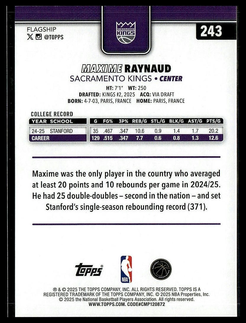 Maxime Raynaud *ROOKIE CARD* (RC) 2025-26 Topps #243 | eBay