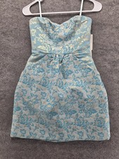 Kimchi Blue Mini Dress Womens XS Blue Gold Floral Jacquard Urban Outfitters