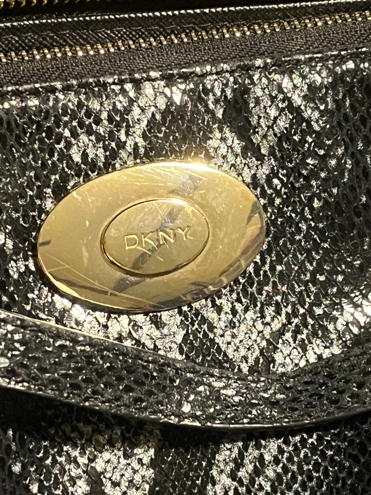 DKNY Black Leather Shimmer Python Print Convertib… - image 6