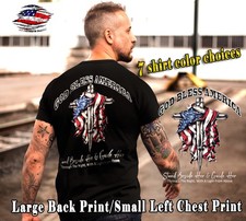 GOD BLESS AMERICA Patriotic Shirt Faith Cross Christian USA Save American Flag