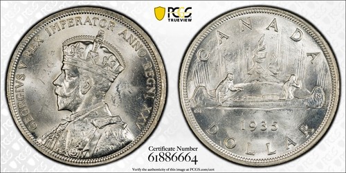 Canada, 1935 George V Dollar. PCGS MS 64. 428 707 Mintage.