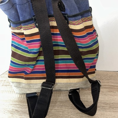 Lucky Brand Drawstring Backpack Rainbow Canvas Beige Suede  display picture 1