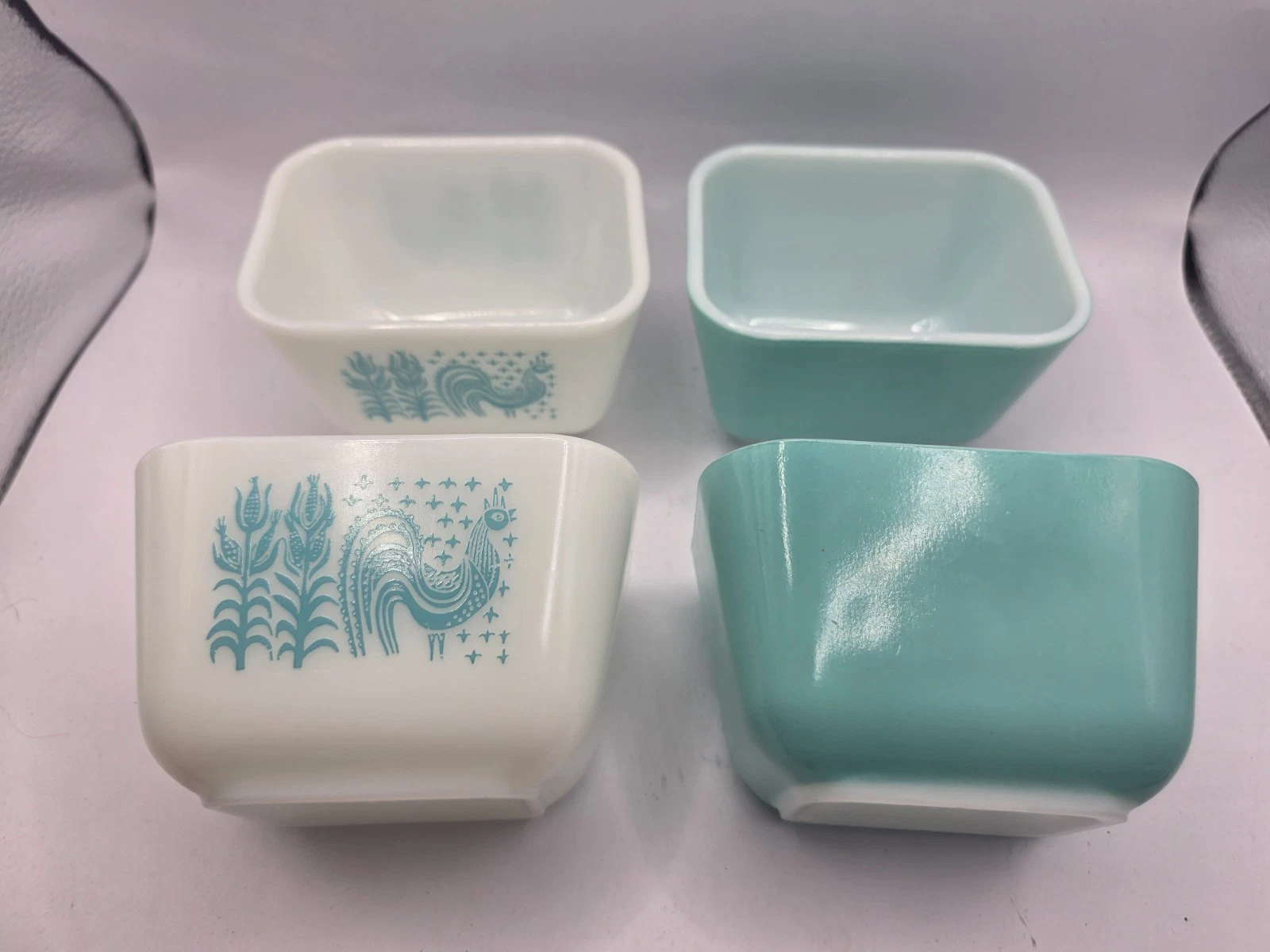 VTG Pyrex Turquoise Amish Butterprint Refrigerator Dishes 4 Lot 501 B 1 1/2