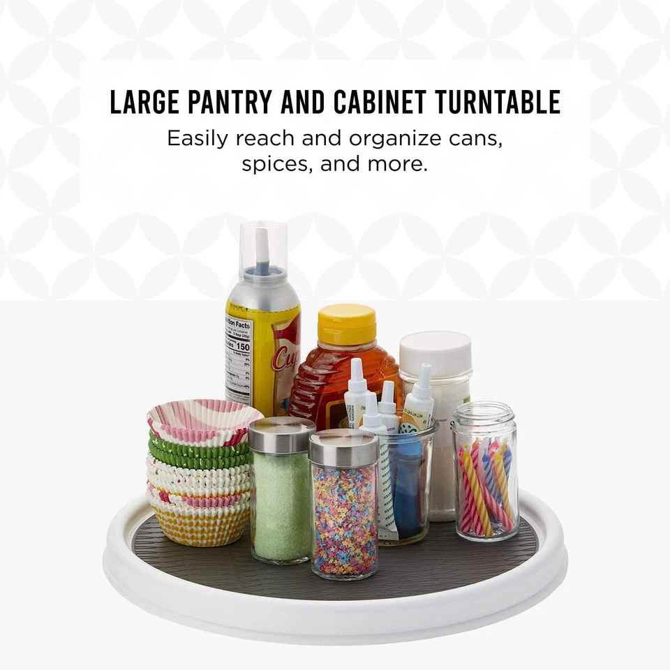 Non-Skid Pantry Cabinet Lazy Susan Turntable, 12-Inch, White/Gray, 1 Count - Image 2 of 4