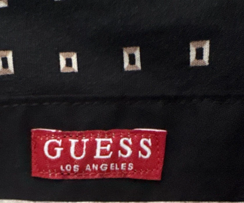 Camisa GUESS Para Hombre Negra Tejida Geométrica Manga Larga Cuello Punta XL