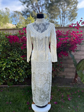 Vintage 1980s Jessica McClintock Lace Long Sleeve High Neck Bridal Two Piece Set