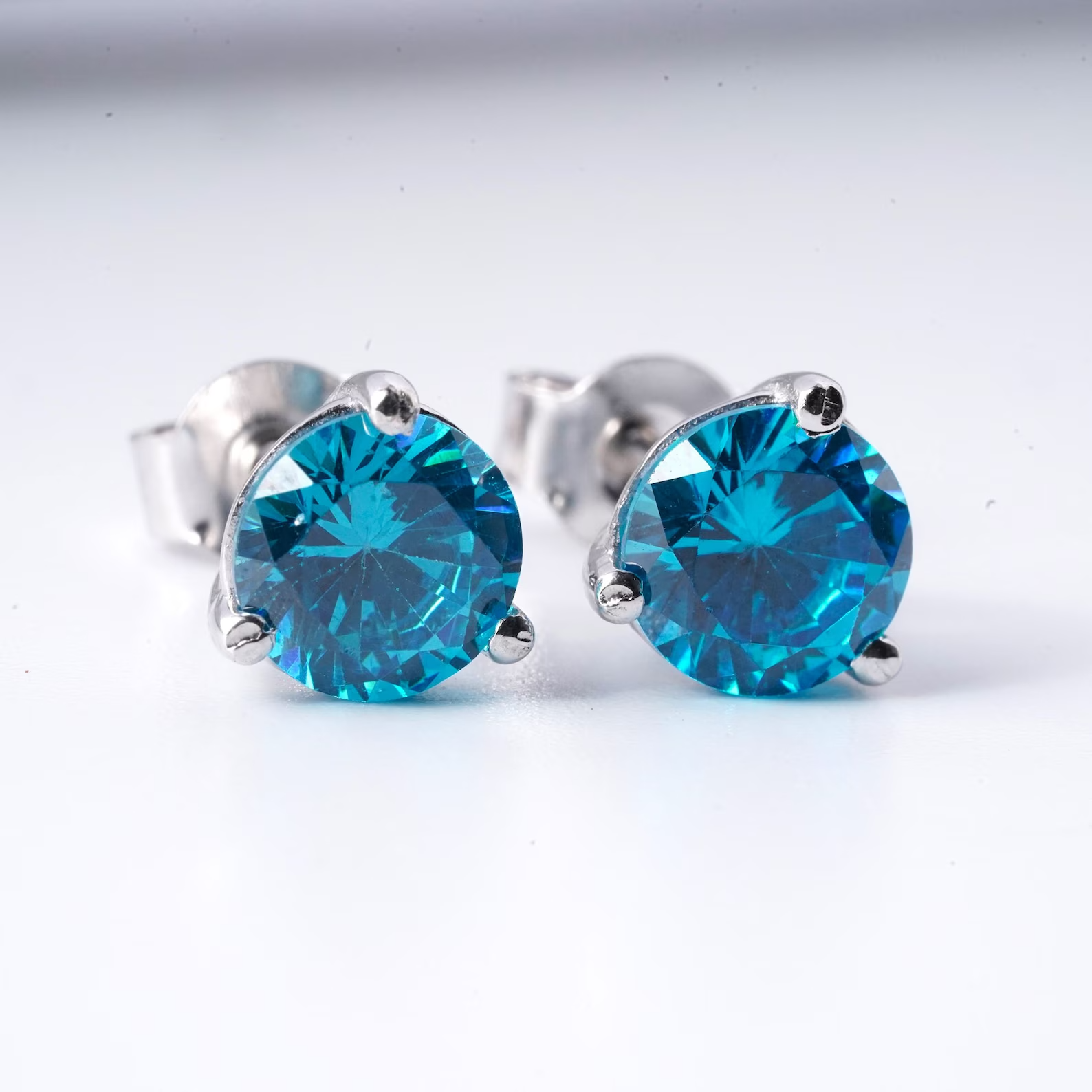 2Ct Round Lab Created Solitaire Blue Topaz Stud Earrings 14K White Gold Plated