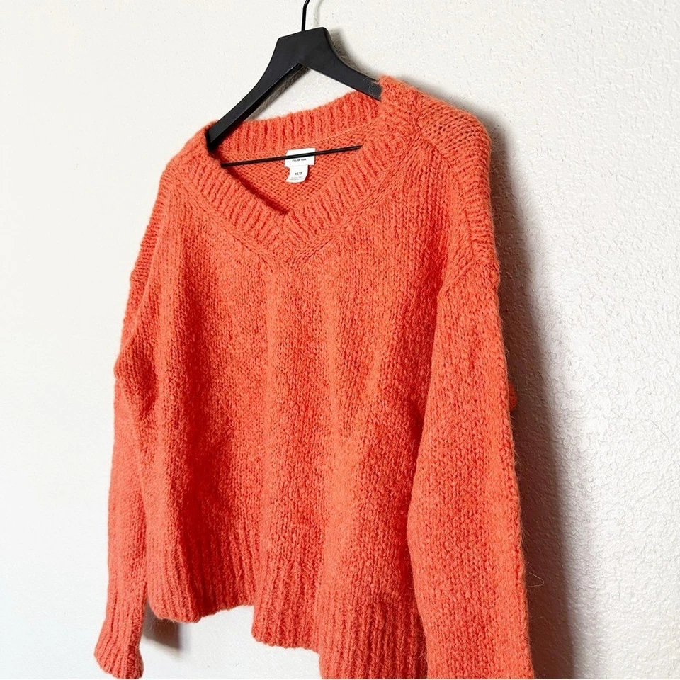 Suéter Club Monaco Teenie Italiano Hilo Mezcla Lana Naranja Cuello en V Cuadrado Talla XS Foto 3 de 4