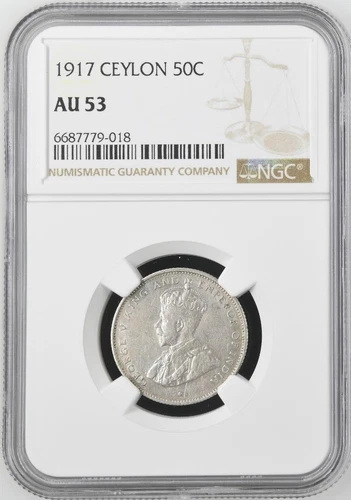 Ceylon 50 Cents 1917 NGC AU 53