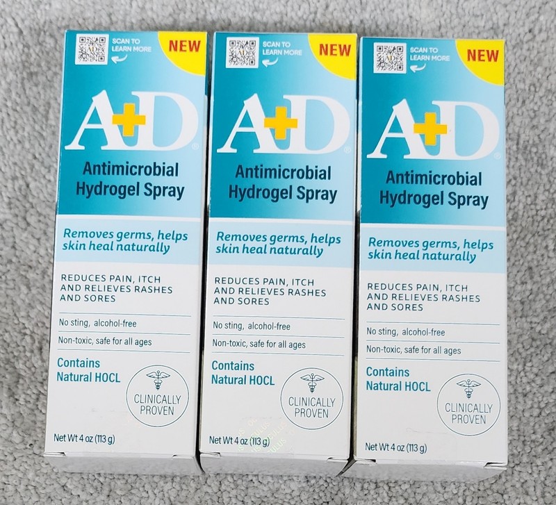 Lot Of 3 NIB A+D Antimicrobial Hydrogel Spray Redices Pain, Itch, Relieves Rash