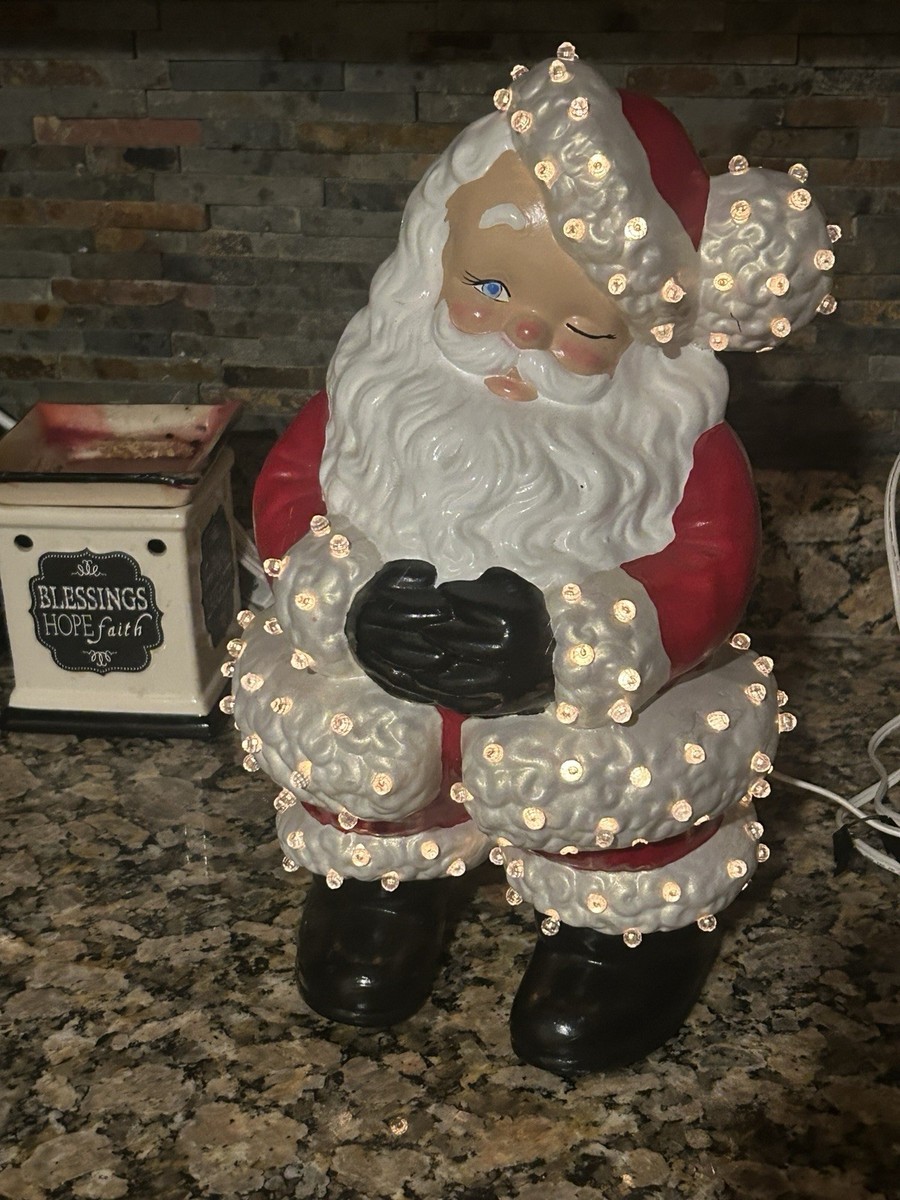 Vintage Winking SANTA CLAUS Atlantic Mold Ceramic Lighted Beaded