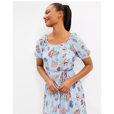 LOFT Ann Taylor Floral Puff Sleeve Tiered Midi Dress Cottagecore Country Blue M