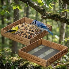 Pcs Wooden Platform Bird Feeder Tray for Outdoor Hanging Bird Feeder with 2