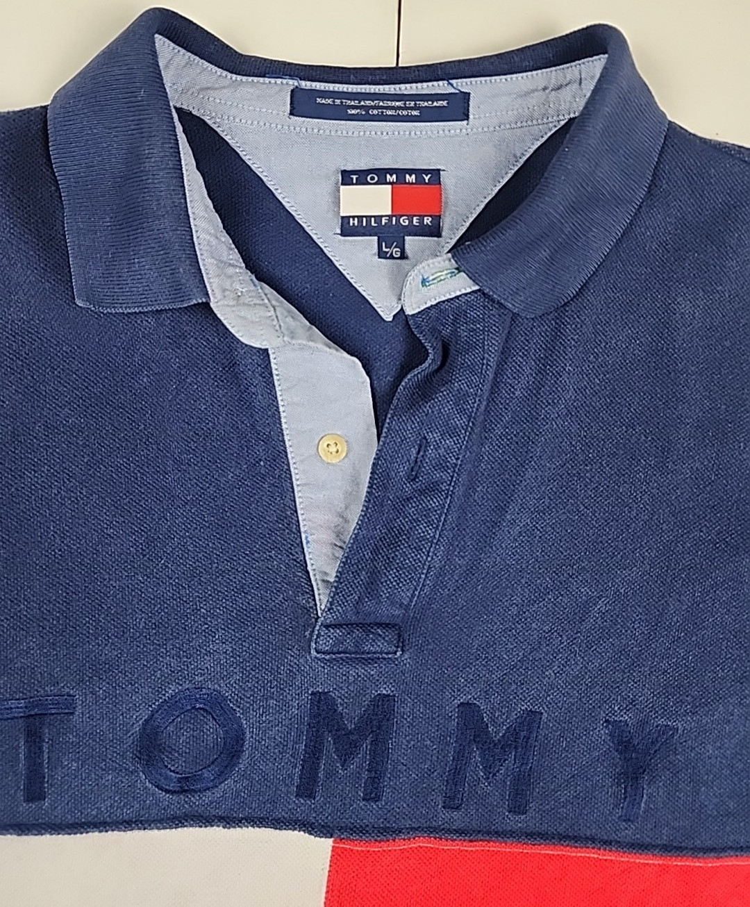 Vintage Tommy Hilfiger Polo Shirt Mens L Big Flag Embroidered Spell Out Logo thumbnail 10