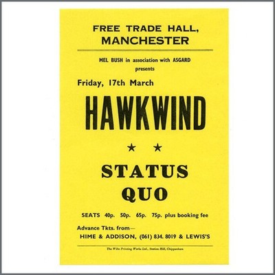 Hawkwind 1972 Free Trade Hall Handbill Flyer (UK)