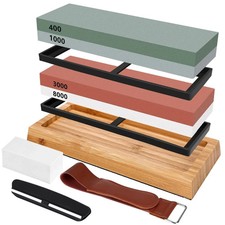Knife Sharpening Stone Kit 400/1000 3000/8000 Grit Double Sided Whetstone w/Base