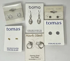 Boma Tomas Mark Steel Sterling Silver 6 Pairs Pierced Earrings Rhinestone