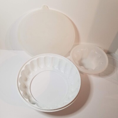 Tupperware Jello Mold Ring, 3 Pieces, 1201-4, White, Clear, Vintage Retro Form
